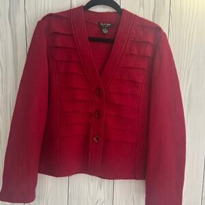 Clothes by Revue Women's Sz M Boiled Wool Red Jacket Lagenlook Ruffle Coquette